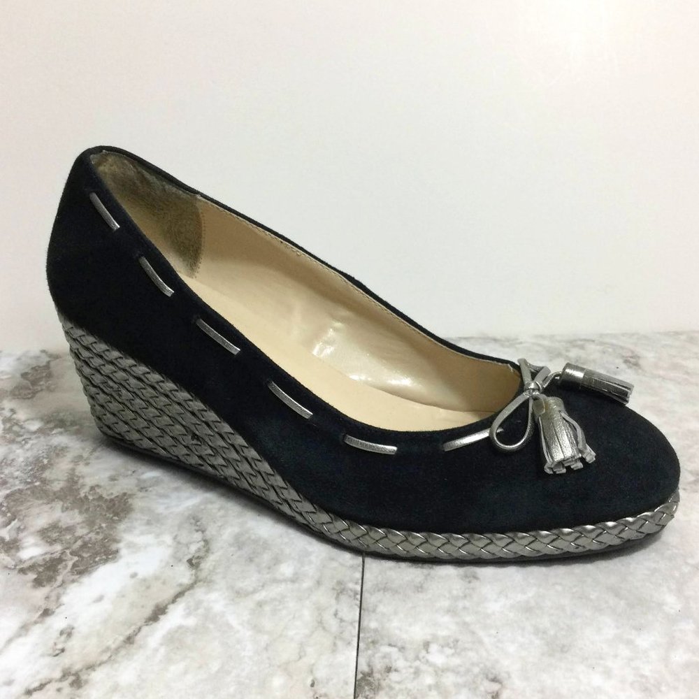 Ralph Lauren Black Suede Wedge Espadrilles Sz 9.5B